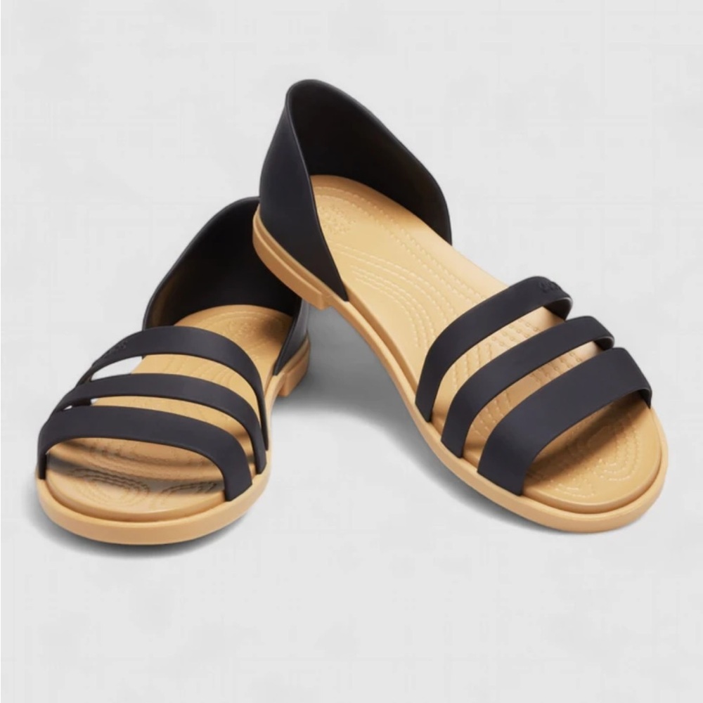 CROCS Women's Tulum Flat Sandals - Black and Tan